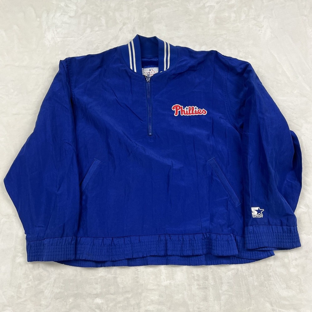 Starter Philadelphia Phillies Windbreaker Mens Large Blue Staff 1/4 Zip Pullover